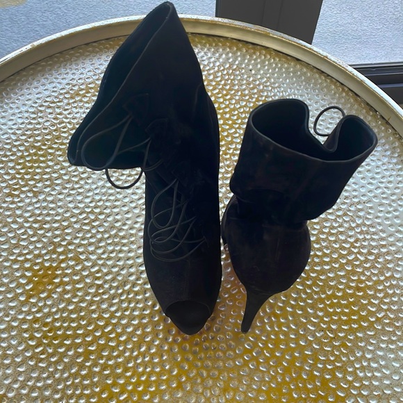 Christian Louboutin Open toe Suede Short Boots 38 Black Authentic - Picture 2 of 14